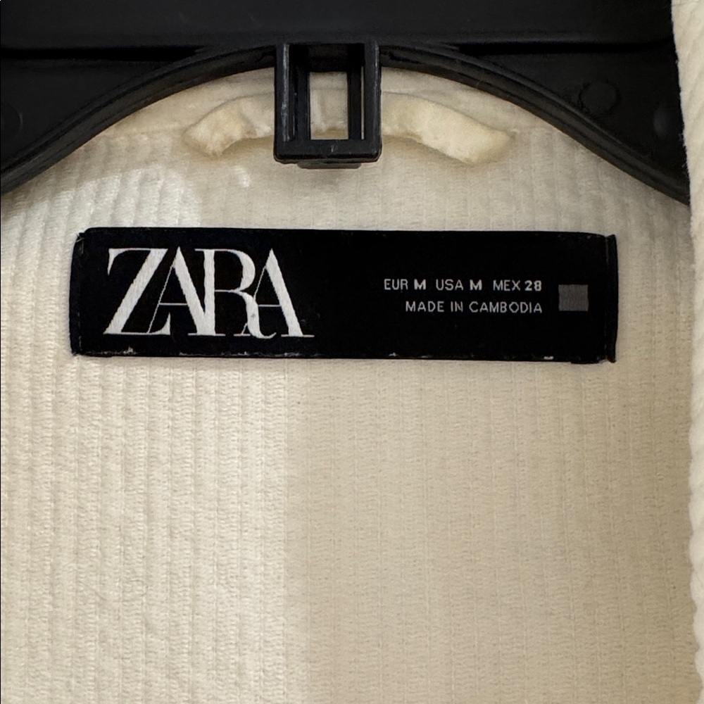 Zara 100% Cotton White Corduroy Jacket, Size Medium - Picture 3 of 5